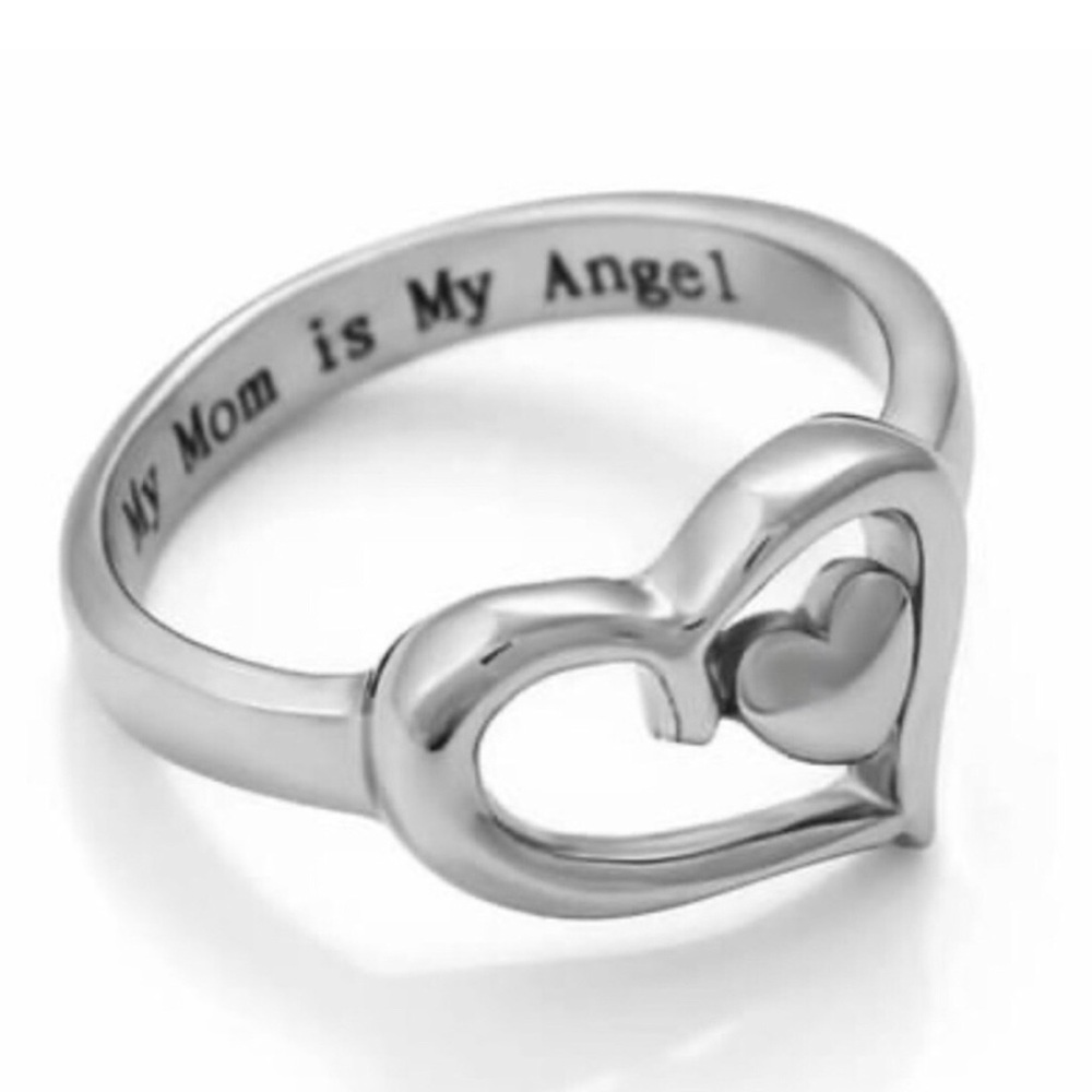 Silver Heart Ring - 'My Mom is My Angel' - Picture 1 of 2